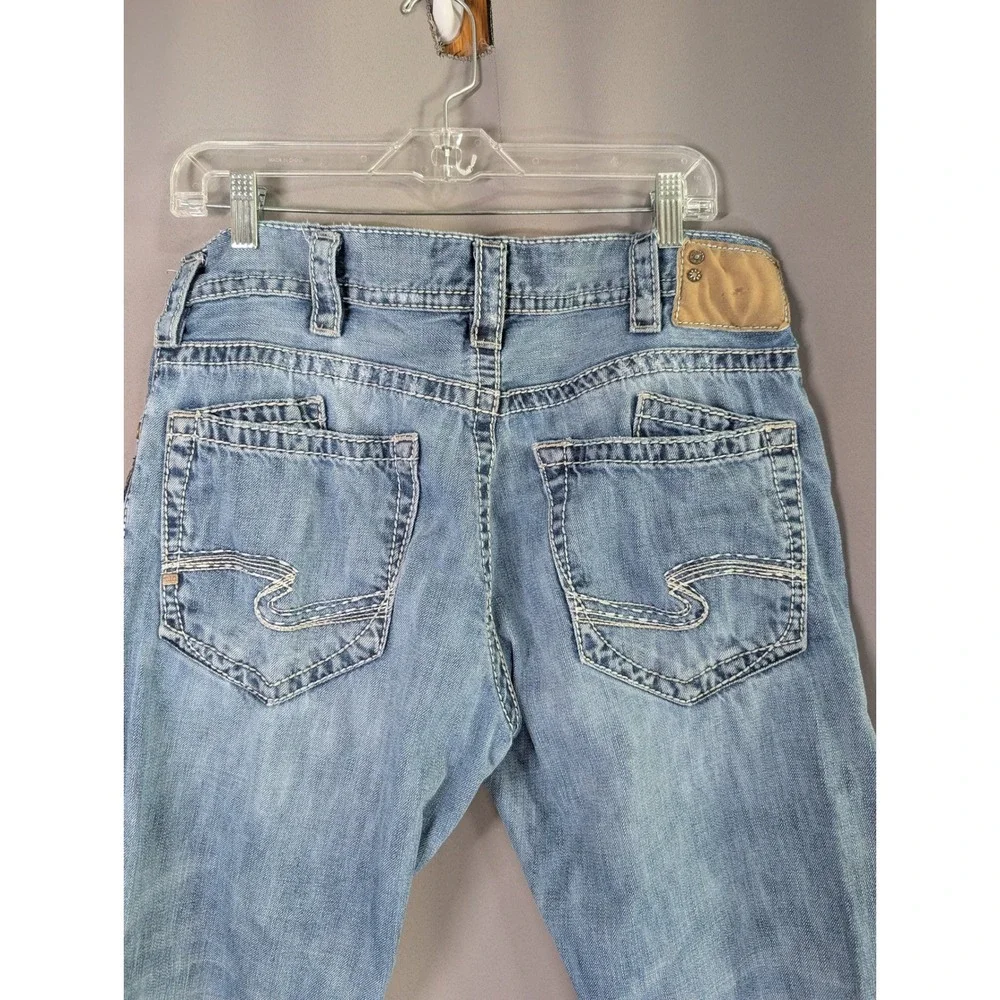 Silver Jeans Zac Mens 34x32 Light Wash Relaxed Fit Distressed Western‎